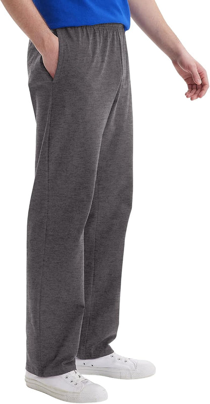 Hanes Men's Sweatpants Pack - 3-Pack - Essentials Midweight Cotton Jersey Lounge Pants - Open Bottom - Pockets - 32"