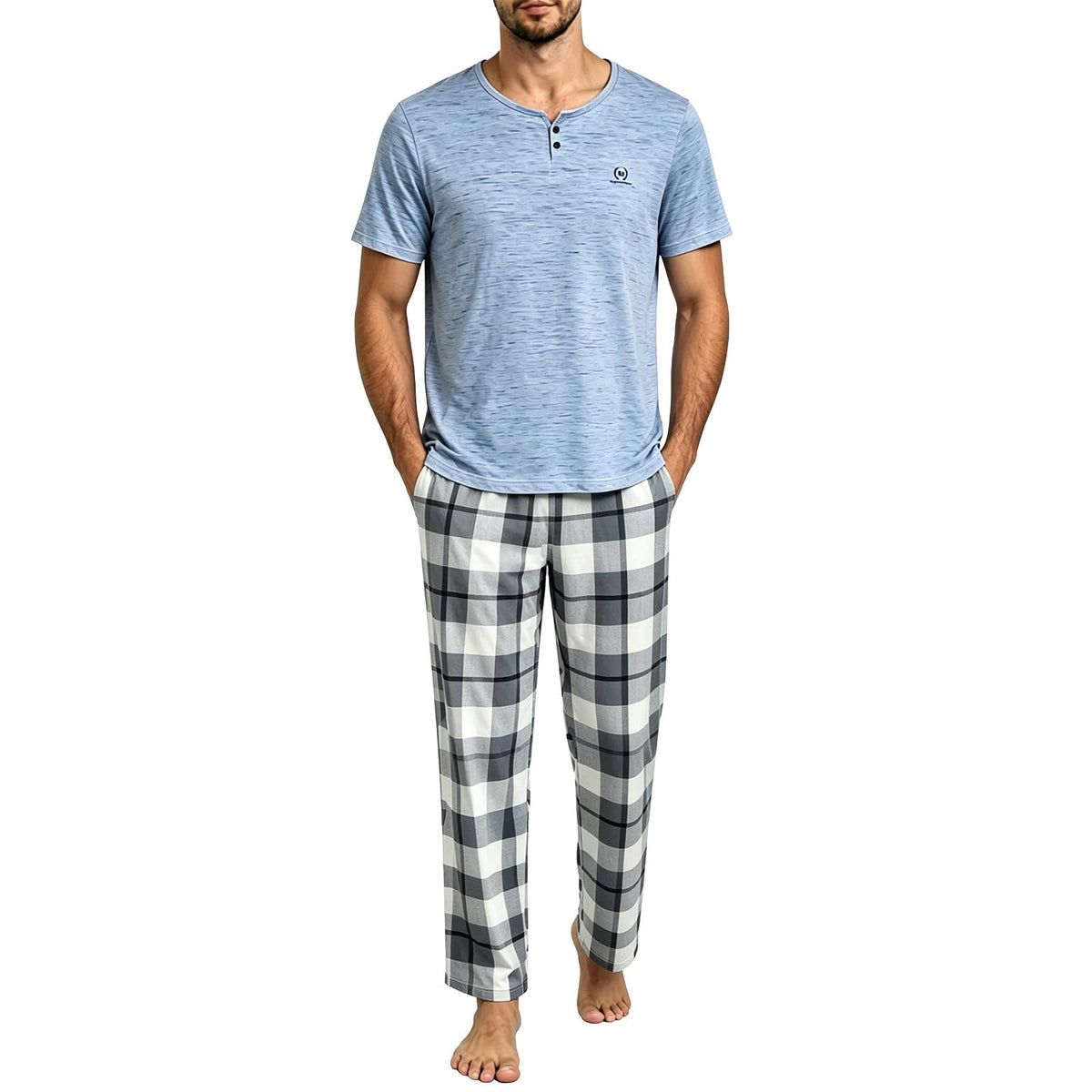 Men's Pajama Lounge Set - Soft 2 Piece Sleepwear with Pockets