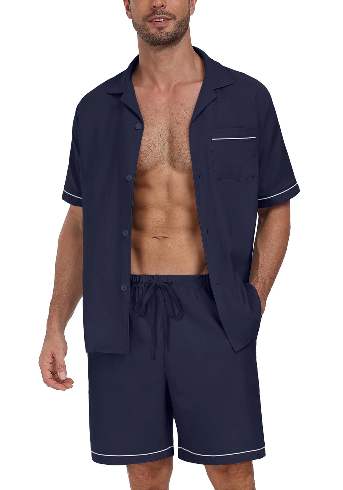 PrinStory Men's Pajamas Set Sleepwear Pjs Lightweight Short Sleeve Pajama 2 Piece Comfy Loungewear with Pockets S-2XL