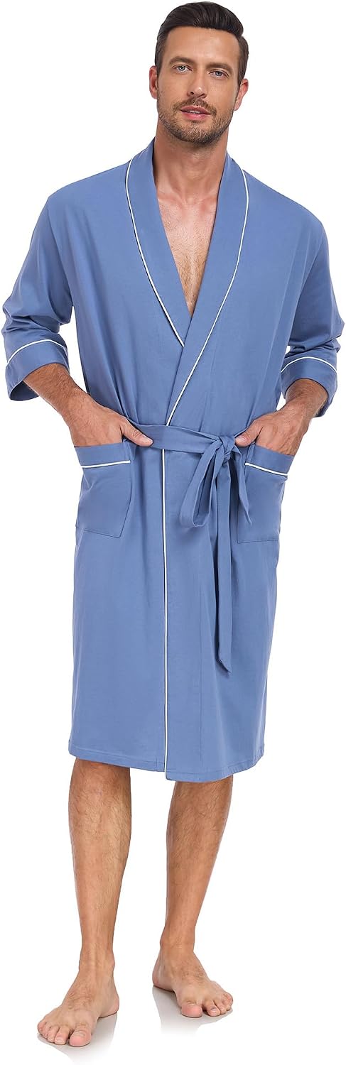 COLORFULLEAF Men's 100% Cotton Robe Lightweight Summer Short Bathrobe
