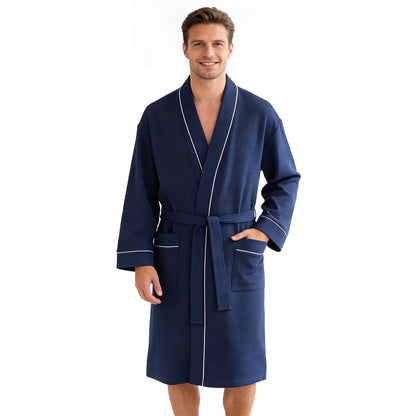Inner Wish men's Cotton Waffle Kimono Robe, Lightweight Soft Spa Shower Bathrobe, Hotel Lounge Robes for Men