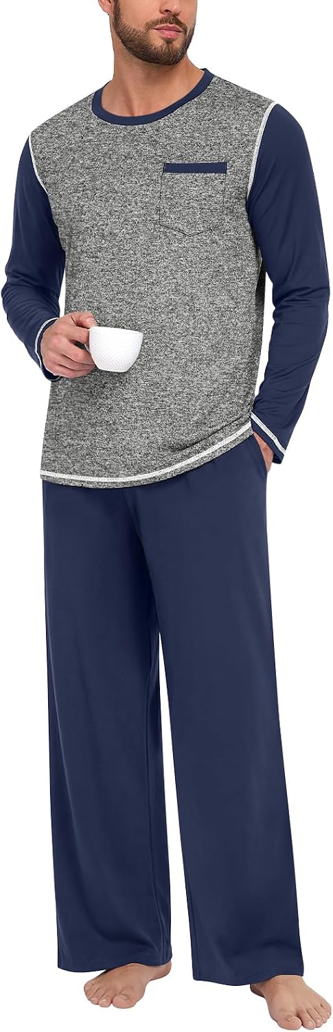 Aodemo Mens Pajamas Set 2 Piece Pjs Sleepwear Loungewear with Pocket