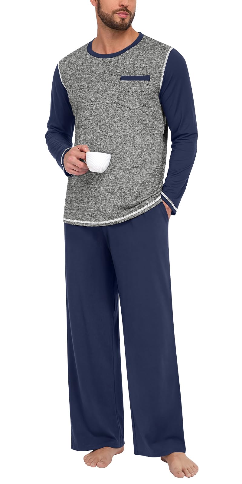 Aodemo Mens Pajamas Set 2 Piece Pjs Sleepwear Loungewear with Pocket