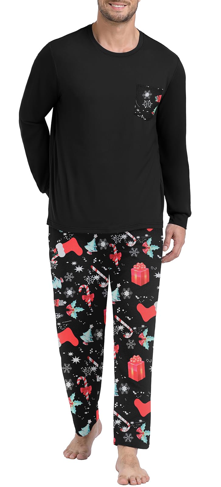 PrinStory Men's Pajama Sets Loungewear Sleepwear Pjs Lightweight Long Sleeve Shirts and Bottoms Soft Comfy Sleep Sets S-4XL