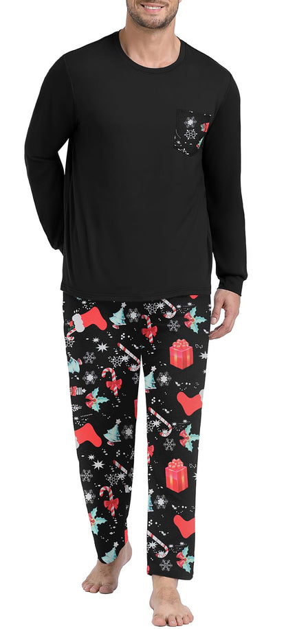 PrinStory Men's Pajama Sets Loungewear Sleepwear Pjs Lightweight Long Sleeve Shirts and Bottoms Soft Comfy Sleep Sets S-4XL