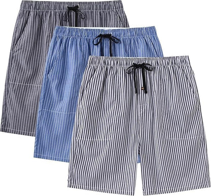 MoFiz 3pack Mens Pajama Short Bottom Sleep Lounge Cotton Plaid