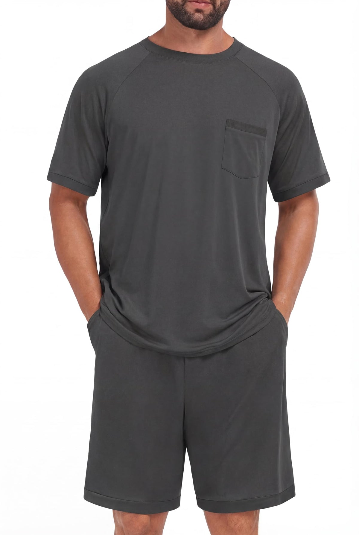 Mens Pajamas Set Shirt and Shorts Lightweight Summer Sleepwear
