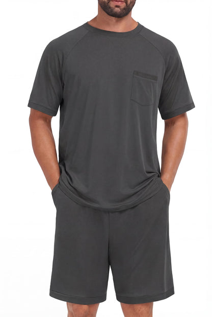 Mens Pajamas Set Shirt and Shorts Lightweight Summer Sleepwear