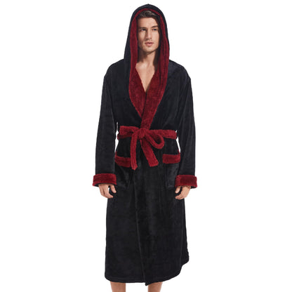 Inner Wish Mens Hooded Robe, Plush Long Highly Absorbent Bath robes Cozy Warm Bathrobe Fuzzy male Spa Robe With Pockets