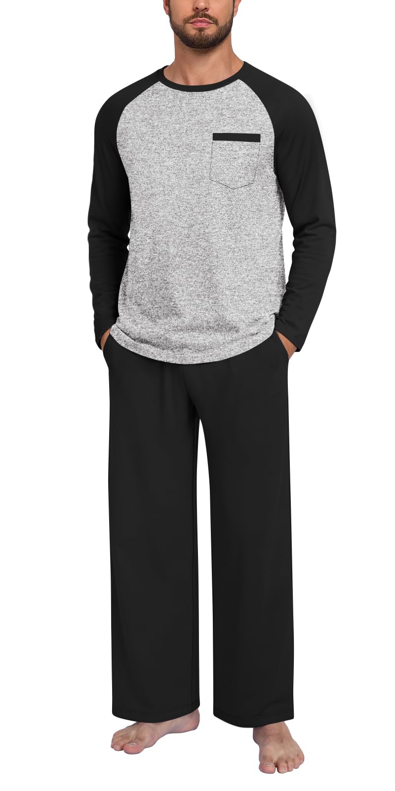 Anyhold Mens Pajamas Set Fall Long Sleeve Matching Couple Pjs Pocket