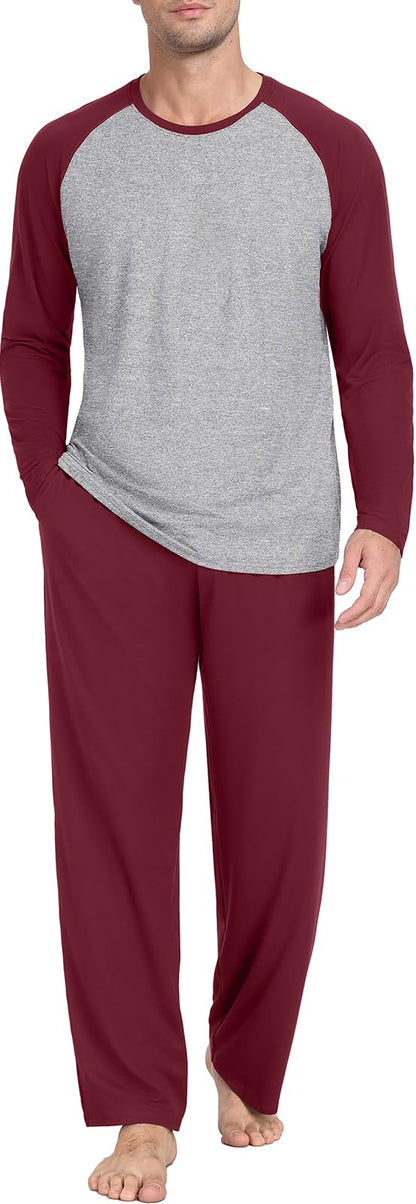 PrinStory Men's Pajama Sets Loungewear Sleepwear Pjs Lightweight Long Sleeve Shirts and Bottoms Soft Comfy Sleep Sets S-4XL