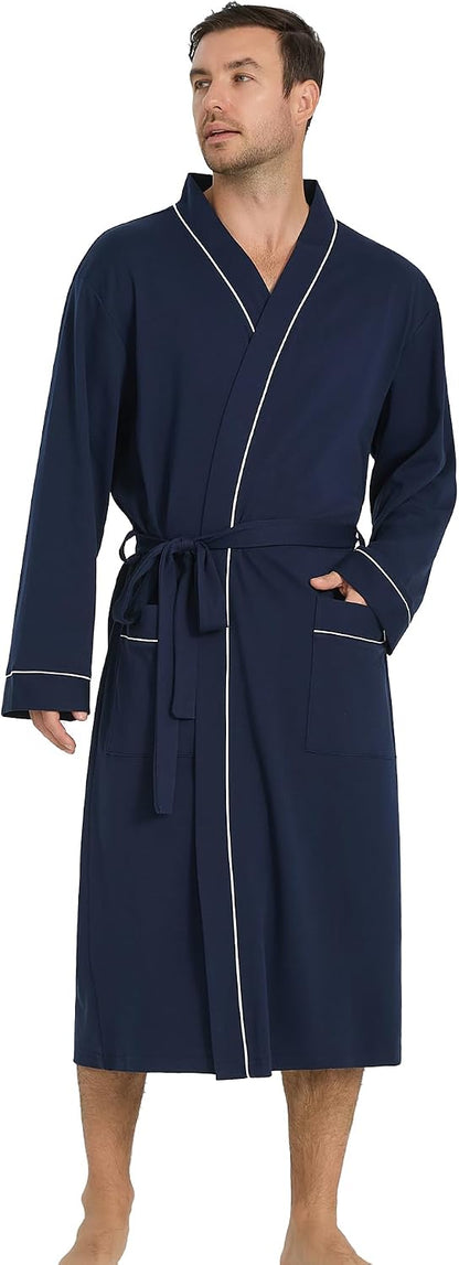 Vulcanodon Mens Organic Cotton Robe, Soft Kimono Bathrobe with Pockets