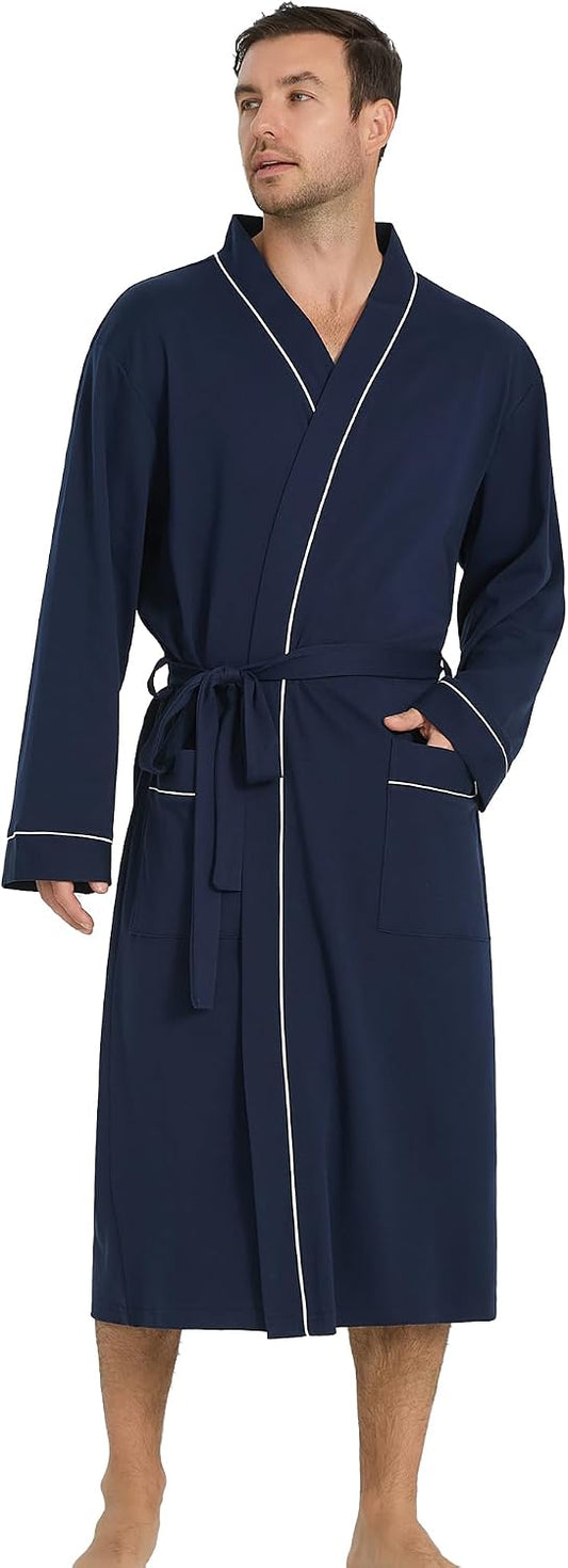 Vulcanodon Mens Organic Cotton Robe, Soft Kimono Bathrobe with Pockets