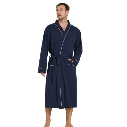 Vulcanodon Mens Organic Cotton Robe, Soft Kimono Bathrobe with Pockets