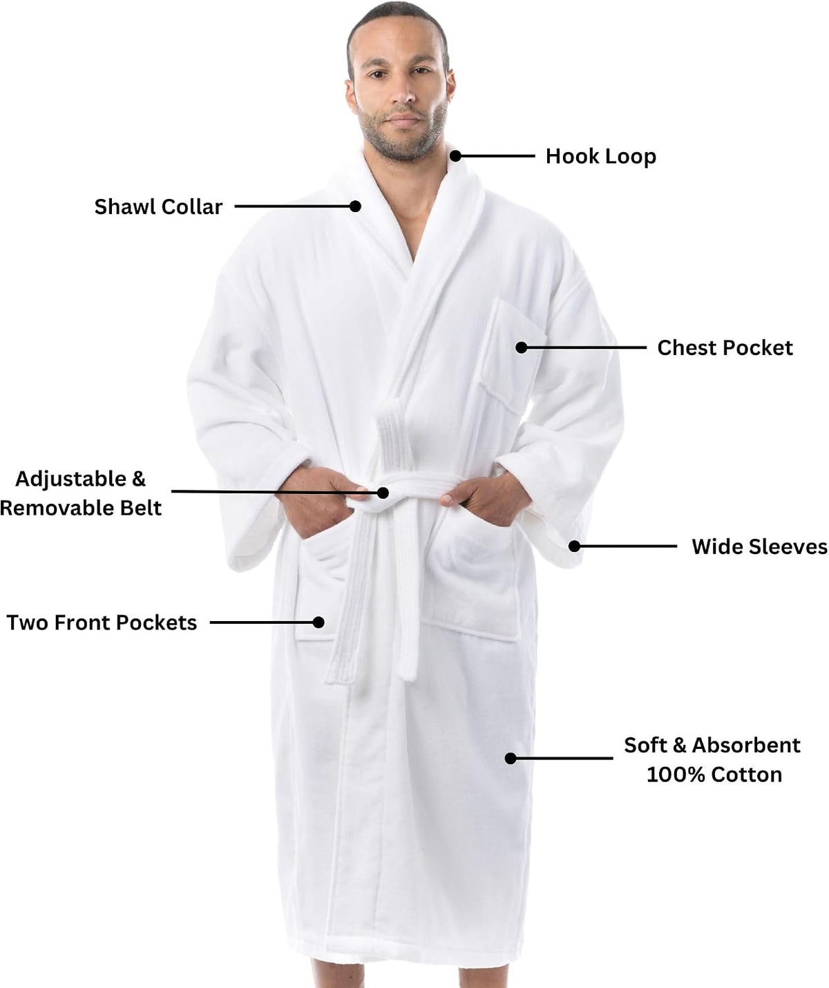 Alpine Swiss Pure Cotton Mens Terry Cloth Bathrobe Super Absorbent Spa Robe