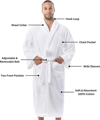 Alpine Swiss Pure Cotton Mens Terry Cloth Bathrobe Super Absorbent Spa Robe