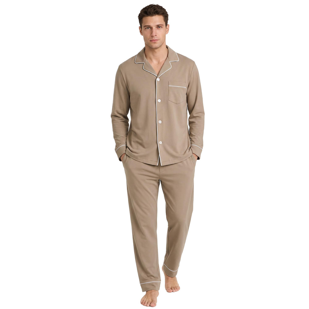 U2SKIIN Men's 100% Cotton Pajama Set, Soft Button Down Sleepwear Lounge Pjs