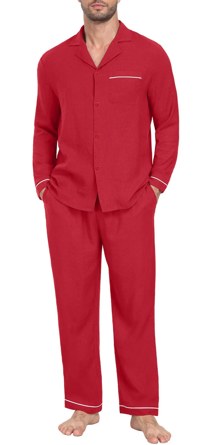 PrinStory Men's Pajamas Set Long Sleeve Button Down Sleepwear Pjs S-2XL