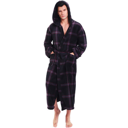 KEMUSI Hooded Herringbone Men's Soft Spa Full Lenght Bathrobe,Comfy Full Length Warm Nightdress