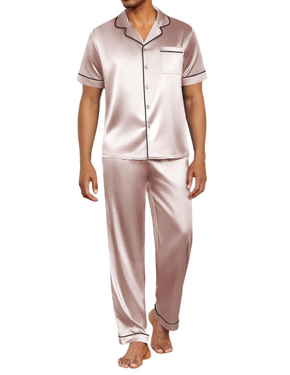Ekouaer Mens Satin Pajama Set Short Sleeve Button Down Sleepwear with Pant
