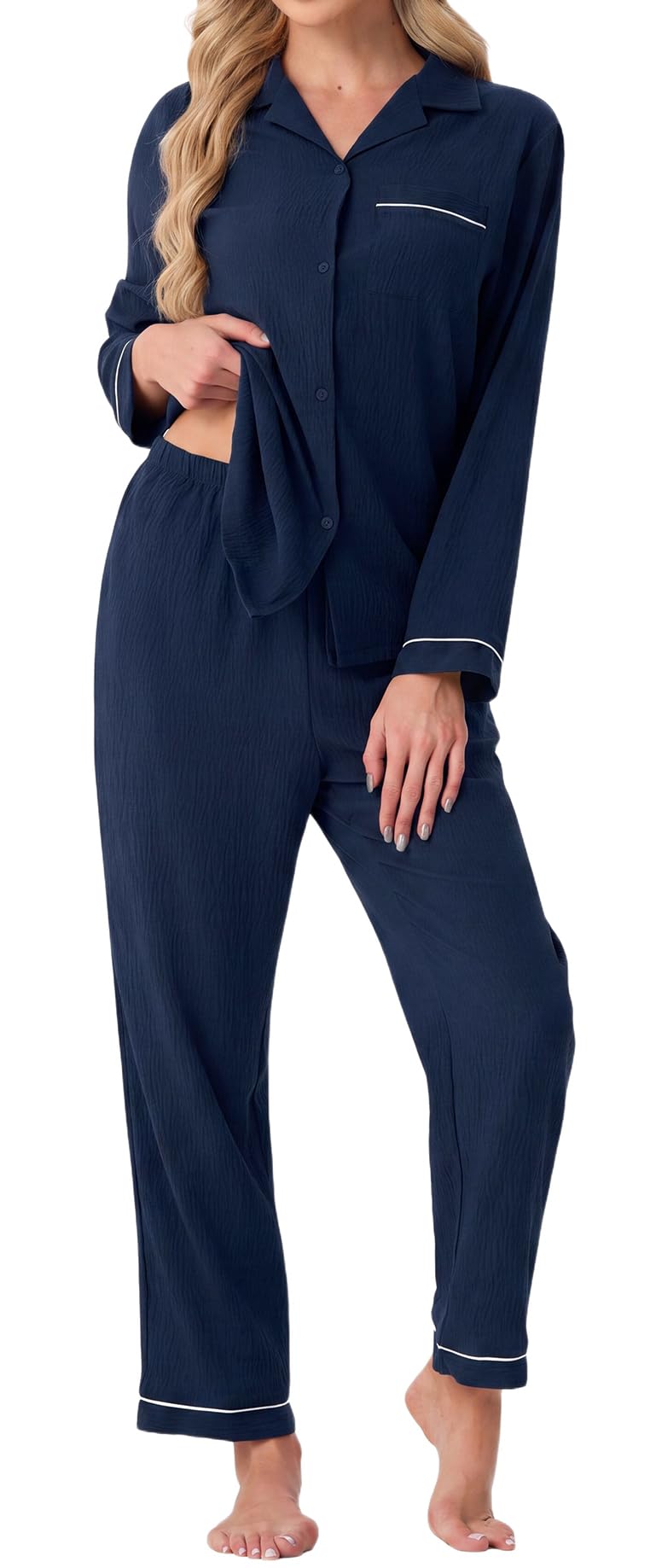 PrinStory Men's Pajamas Set Long Sleeve Button Down Sleepwear Pjs S-2XL