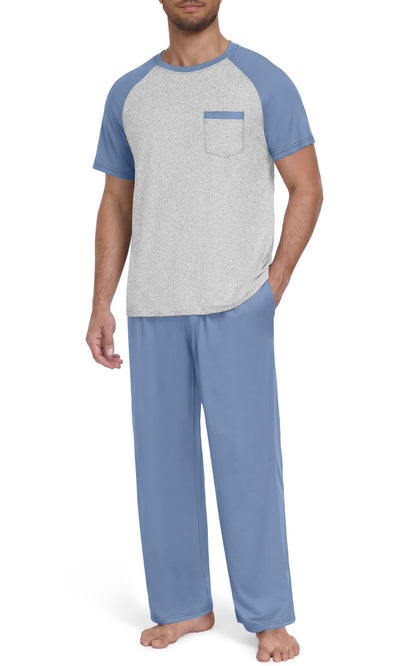 Yincro Mens Pajama Set Short Sleeve Pjs with Pocket Sleepwear Loungewear