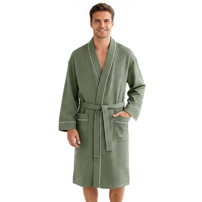 Inner Wish men's Cotton Waffle Kimono Robe, Lightweight Soft Spa Shower Bathrobe, Hotel Lounge Robes for Men