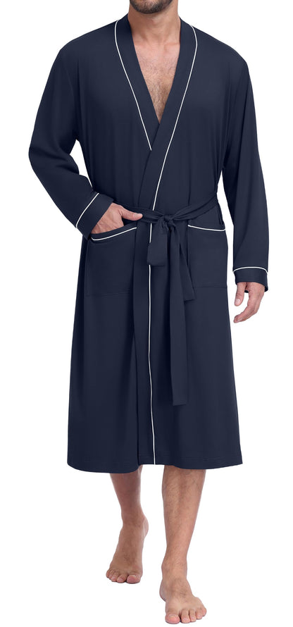 PrinStory Mens Lightweight Robe Soft Knit Kimono Long Bathrobe Loungewear