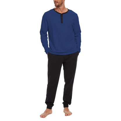 Men's 100% Cotton Henley Pajama Set 2-Piece Lounge Sleepwear