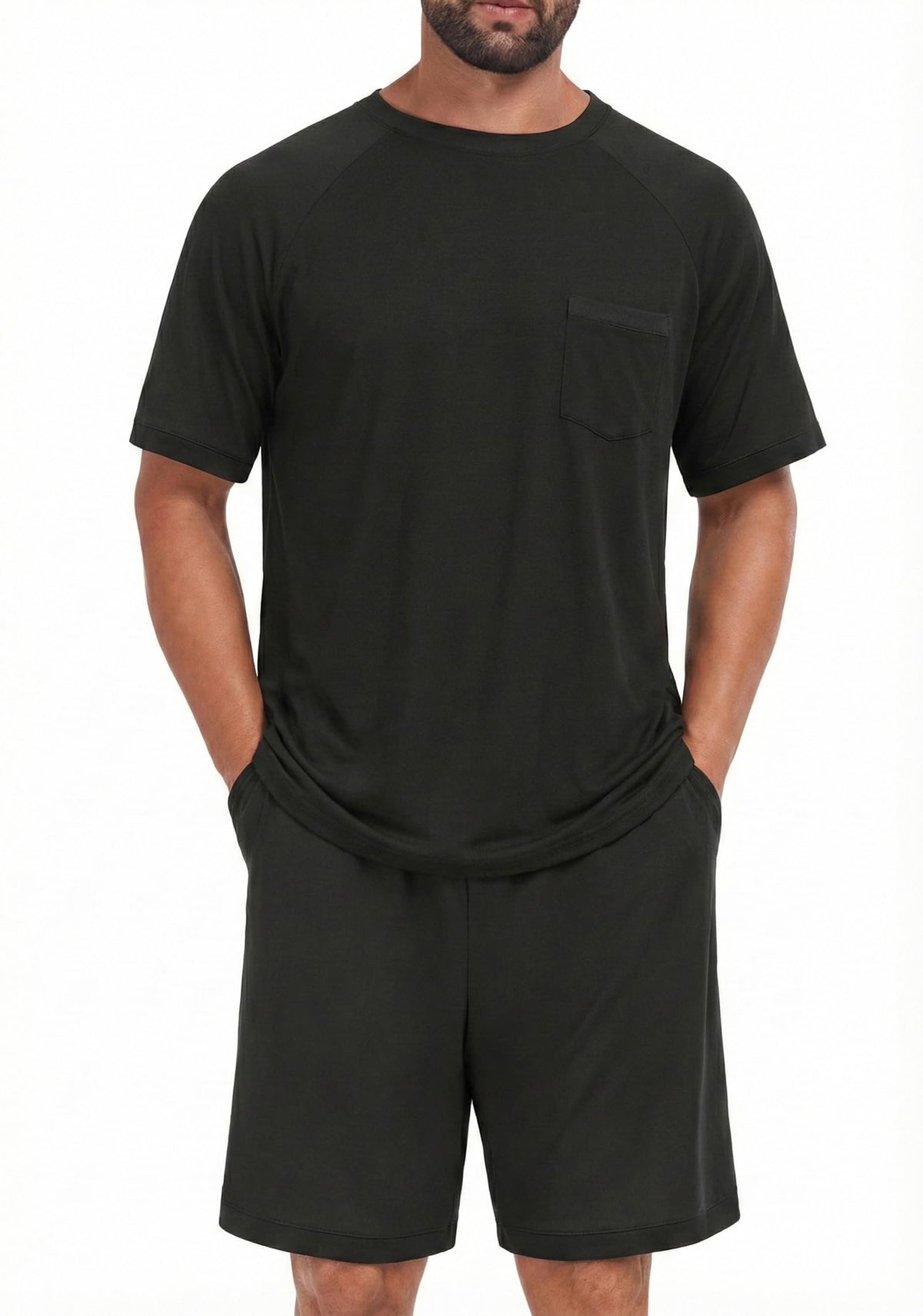 Mens Pajamas Set Shirt and Shorts Lightweight Summer Sleepwear
