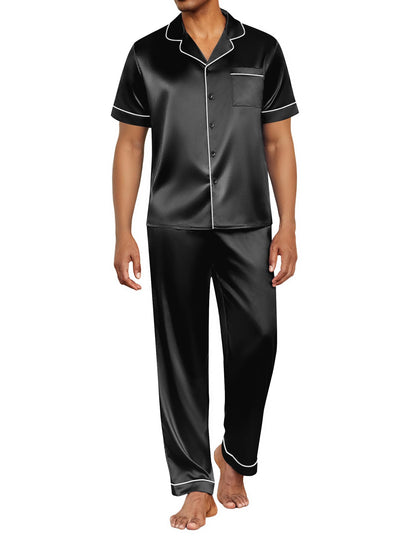 Ekouaer Mens Satin Pajama Set Short Sleeve Button Down Sleepwear with Pant