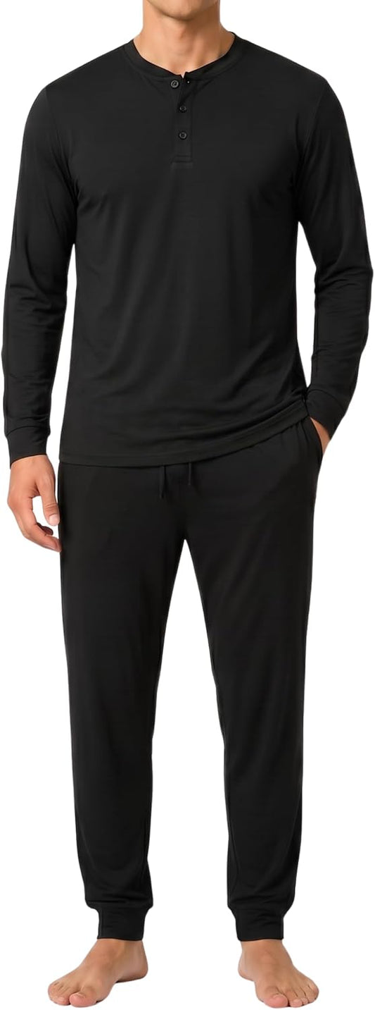 #followme Men's 2-Piece Ultra Soft Pajama Set, Long Sleeve Henley & Joggers