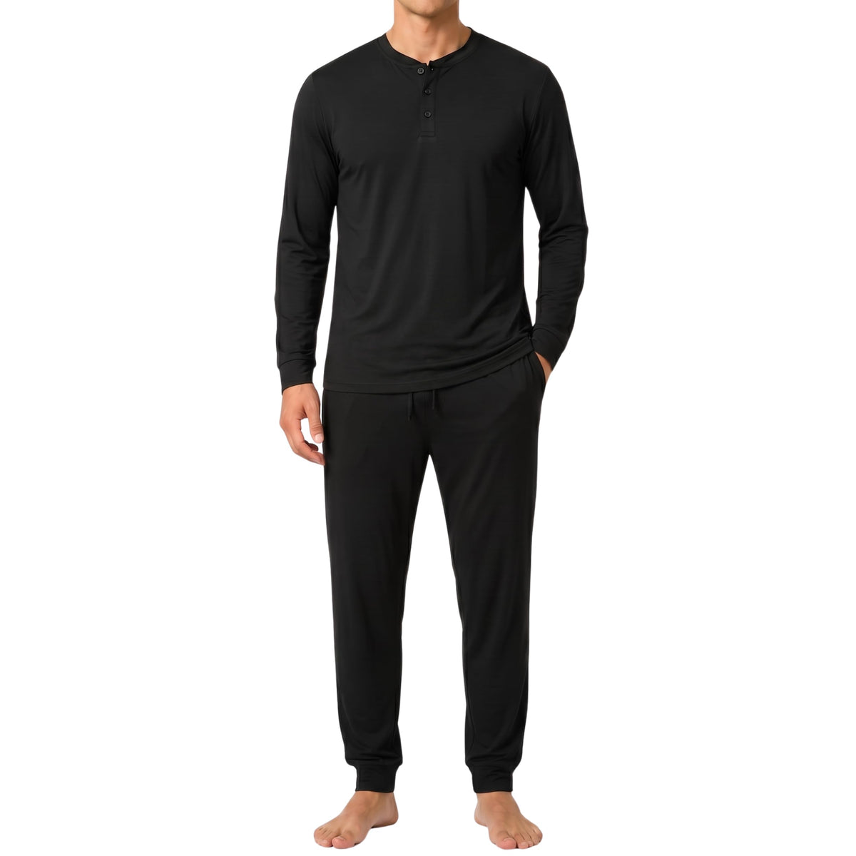 #followme Men's 2-Piece Ultra Soft Pajama Set, Long Sleeve Henley & Joggers