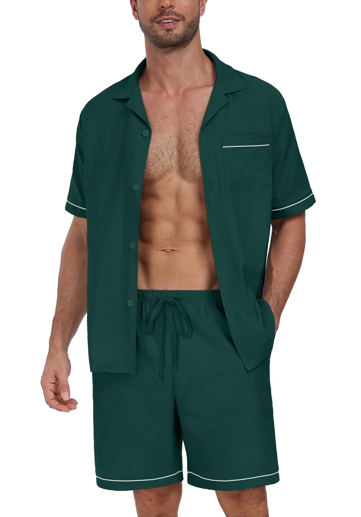 PrinStory Men's Pajamas Set Sleepwear Pjs Lightweight Short Sleeve Pajama 2 Piece Comfy Loungewear with Pockets S-2XL