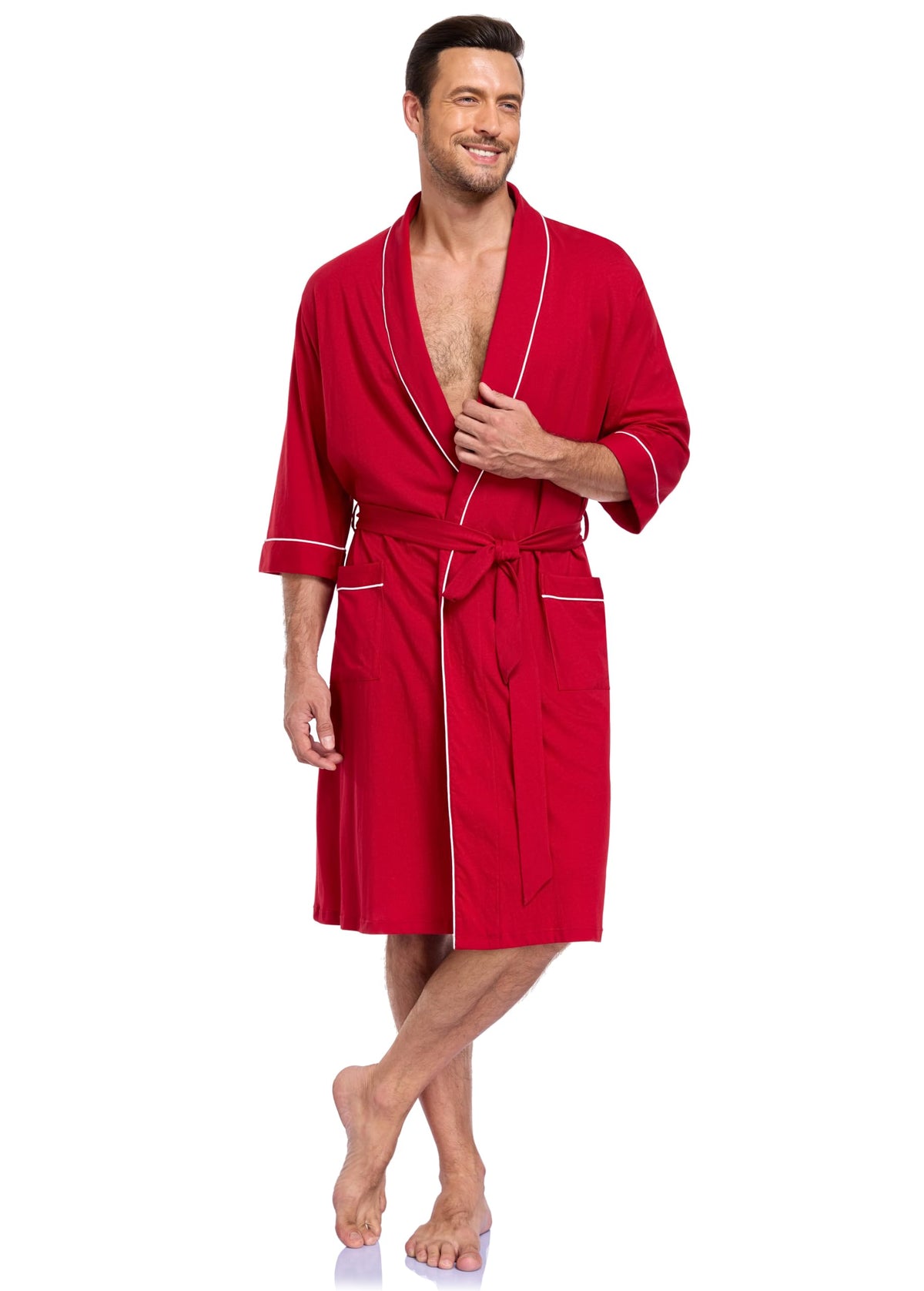 COLORFULLEAF Men's 100% Cotton Robe Lightweight Summer Short Bathrobe
