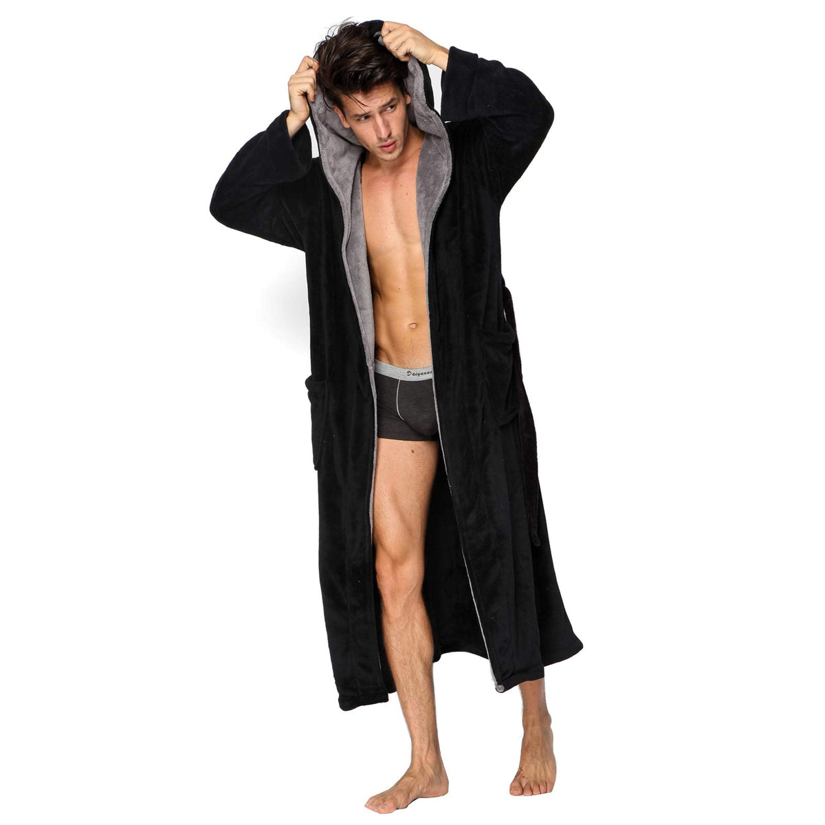 KEMUSI Hooded Herringbone Men's Soft Spa Full Lenght Bathrobe,Comfy Full Length Warm Nightdress