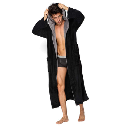 KEMUSI Hooded Herringbone Men's Soft Spa Full Lenght Bathrobe,Comfy Full Length Warm Nightdress