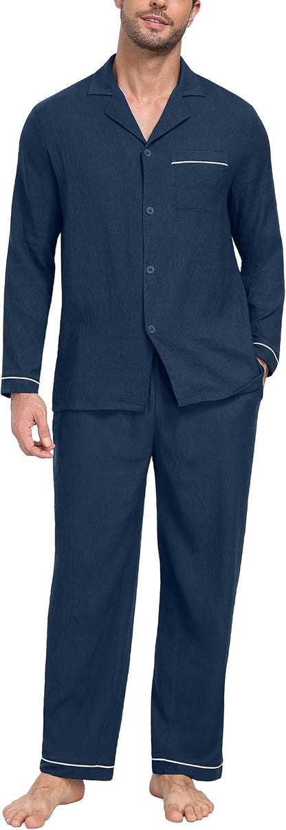 PrinStory Men's Pajamas Set Long Sleeve Button Down Sleepwear Pjs S-2XL