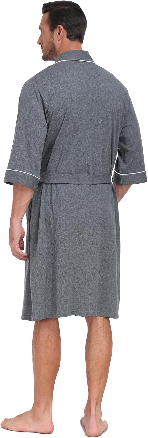 COLORFULLEAF Men's 100% Cotton Robe Lightweight Summer Short Bathrobe