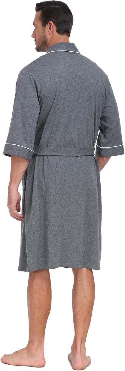 COLORFULLEAF Men's 100% Cotton Robe Lightweight Summer Short Bathrobe