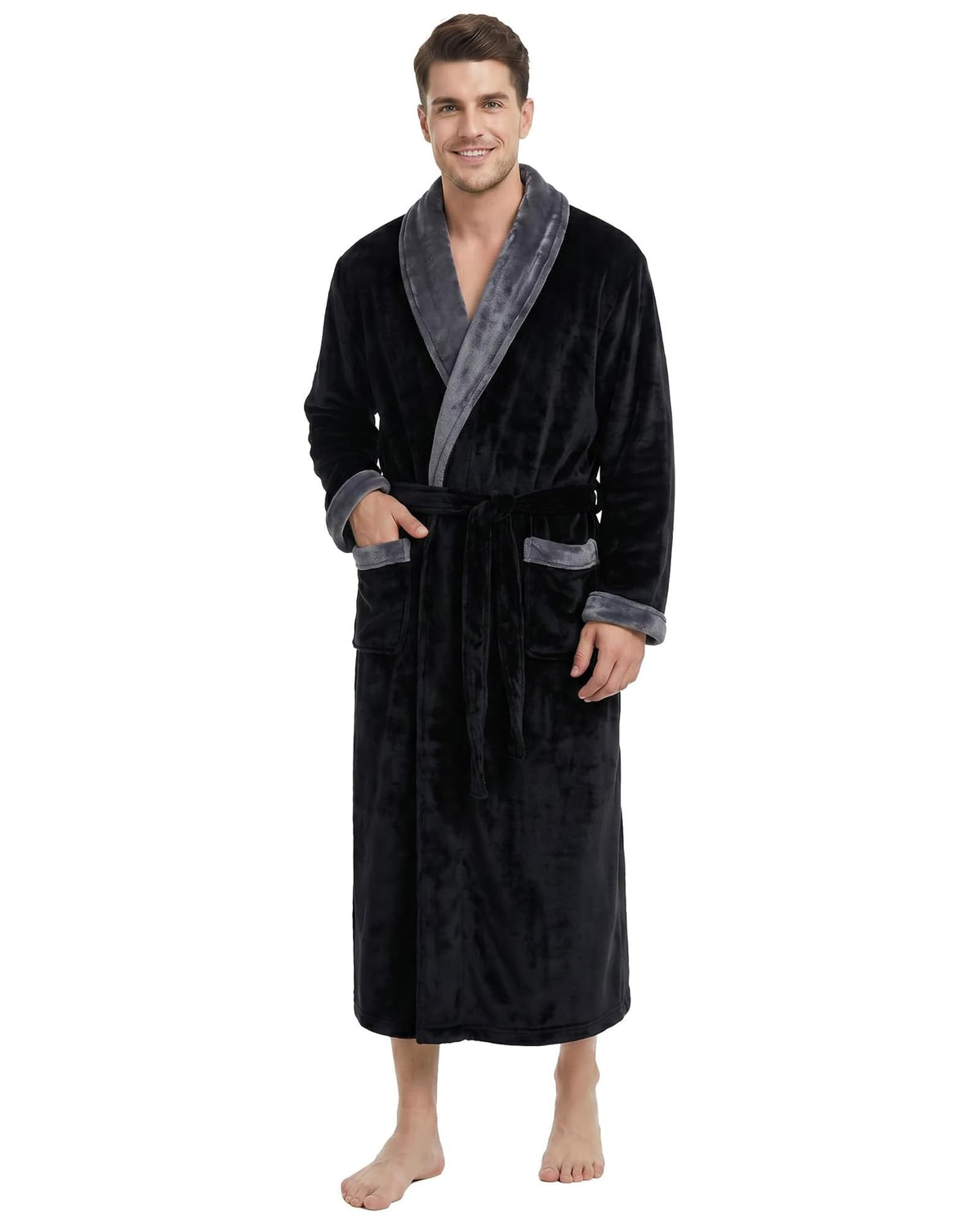 U2SKIIN Mens Robe Plush Flannel Bathrobe for Men Shawl Collar