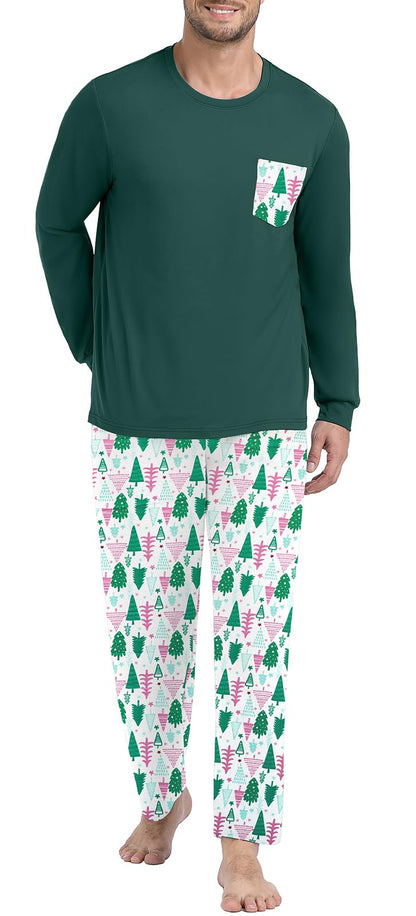 PrinStory Men's Pajama Sets Loungewear Sleepwear Pjs Lightweight Long Sleeve Shirts and Bottoms Soft Comfy Sleep Sets S-4XL