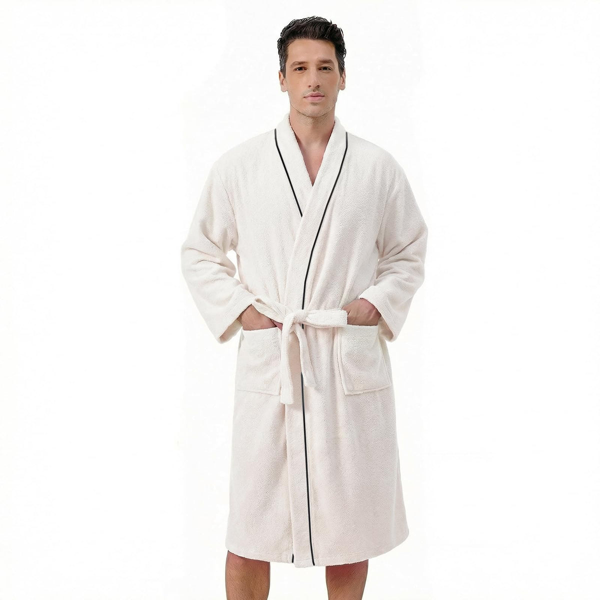 Inner Wish Men's Terry Cloth Bathrobe - Soft Absorbent Quick-Dry Spa Robe with Pockets, Lightweight Robe for Shower