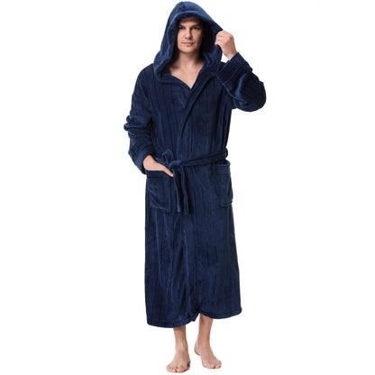 KEMUSI Hooded Herringbone Men's Soft Spa Full Lenght Bathrobe,Comfy Full Length Warm Nightdress
