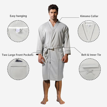Mens Kimono Robe Lightweight Soft Bathrobe Sleepwear Loungewear with Pockets