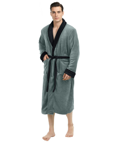 Luxury Ultra Soft Mens Robe Plush Fleece Long Bathrobe