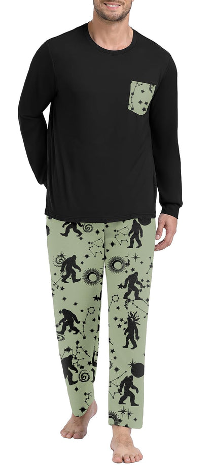 PrinStory Men's Pajama Sets Loungewear Sleepwear Pjs Lightweight Long Sleeve Shirts and Bottoms Soft Comfy Sleep Sets S-4XL