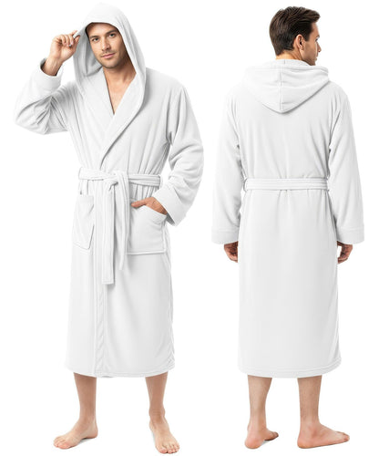 Luxury Ultra Soft Mens Robe with Hood Plush Fleece Long Bathrobe