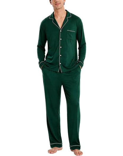 SWOMOG Men Pajamas Set Comfy Modal Pjs Button Down Sleepwear 2 Piece Long Sleeve Lounge Set Soft Nightwear with Pockets