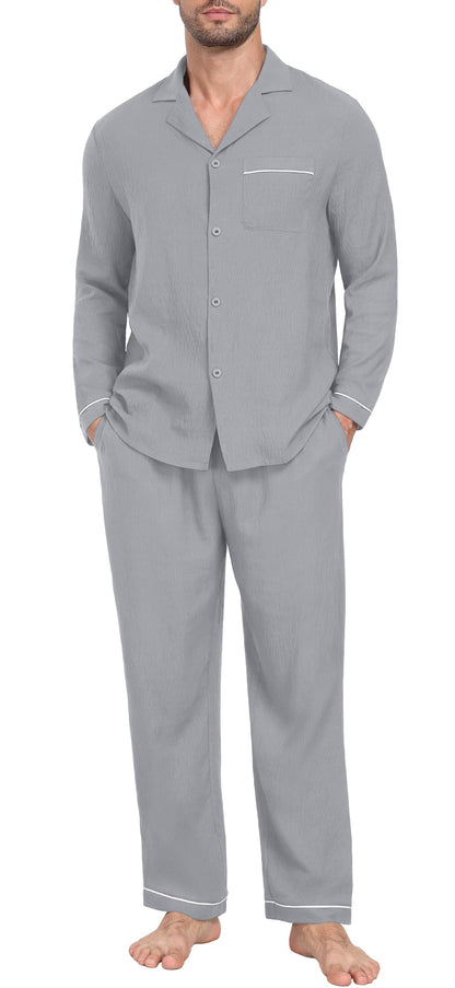PrinStory Men's Pajamas Set Long Sleeve Button Down Sleepwear Pjs S-2XL
